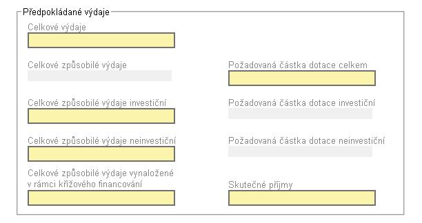 investiční, Celkové způsobilé výdaje neinvestiční, Celkové způsobilé výdaje