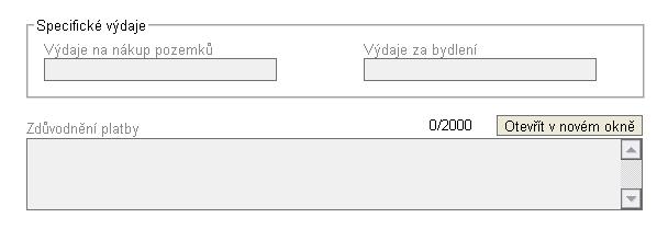 Do pole Celkové výdaje by měla být uvedena celková částka způsobilých + nezpůsobilých výdajů. Pokud nemáte nezpůsobilé výdaje bude částka celkových výdajů rovnat částce uvedené v poli Neinvestice.