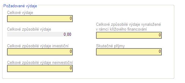 2) Požadované výdaje V této části budou ve všech