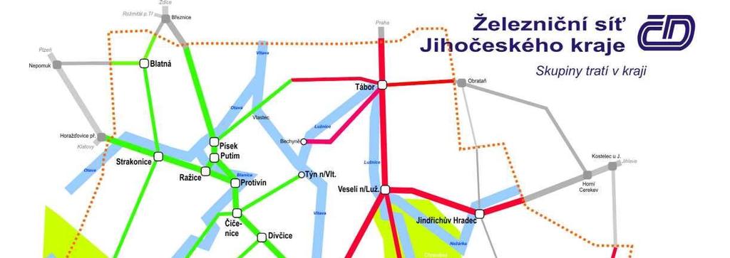 Obchodní nabídka dopravce ČD, a.s. pro Jihočeský kraj jízdní řád 2010 - kraj je druhý největší v ČR, ale má pouze 630 063 obyvatel - kraj má nejnižší hustotu obyvatelstva v ČR (62 obyv.