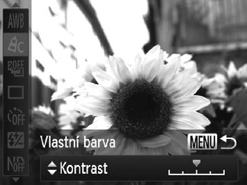 Barvy a sekvenční fotografování Živá modrá Živá zelená Živá červená Vlastní barva Zdůrazňuje modré odstíny na snímcích. Obloha, moře a další modré objekty jsou reprodukovány s vyšší živostí.