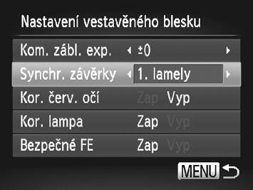 Blesk Fotografování s funkcí blokování FE Podobně jako při blokování trvalé expozice pomocí funkce blokování AE (str. 97) můžete zablokovat zábleskovou expozici pomocí funkce blokování FE.