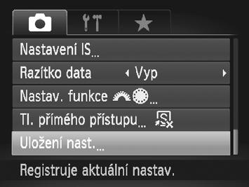 Uživatelské přizpůsobení stylů fotografování Uložení nastavení fotoaparátu Statické snímky Často používané režimy a přizpůsobené funkce pro fotografování si můžete uložit pro pozdější opakované
