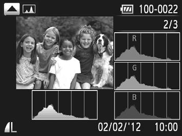 Prohlížení Histogram RGB Histogram RGB Chcete-li zobrazit histogram RGB, stiskněte v zobrazení podobných informací tlačítko o.
