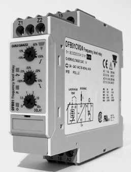 DFB01CM 24 Hlídací relé kmitočtu Hlídá kmitočet vlastního napájecího napětí od 24 do 240 V na 50/60 Hz Sleduje překročení horní a dolní meze Oddělené nastavení minima a maxima na relativní stupnici