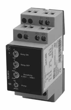 E3LM10 Hlídací relé výšky hladiny Nezávisle nastavitelné časové zpoždění pro sepnutí a rozepnutí Široký rozsah citlivosti Připojení sondy až do 1000 m 1 bezpotenciálový přepínací kontakt Zatížení 5 A