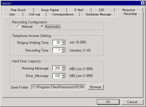 3.1 Nastavení voleb (pokračování) b. V dialogovém okně zadejte: - Recording Configuration (Typ záznamu): Manual (manuální) - zapínání záznamu hovoru tlačítkem Record (Záznam) na nástrojové liště.
