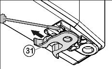 Uvedení do provozu 4.3.1 Demontáž dveří 4.3.3 Přemístění madla u Pružinovou svorku Fig. 6 (31) přesadit: Stisknout zarážku pro uchycení, přesto stáhněte pružinovou svorku.