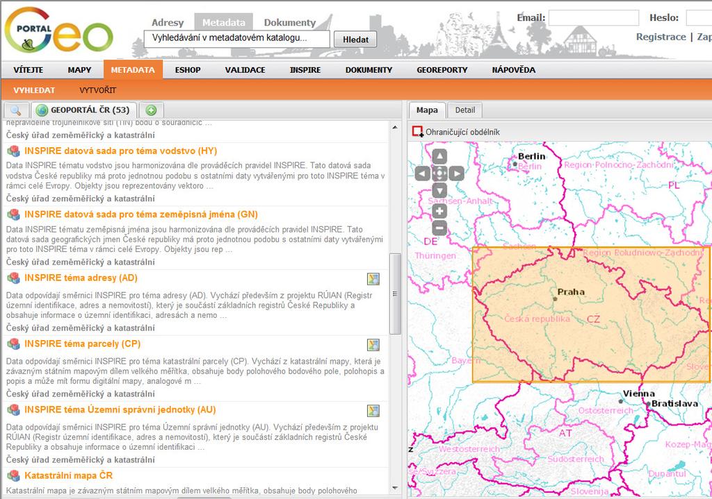 Metadataa síťové služby INSPIRE nad daty resortu ČÚZK