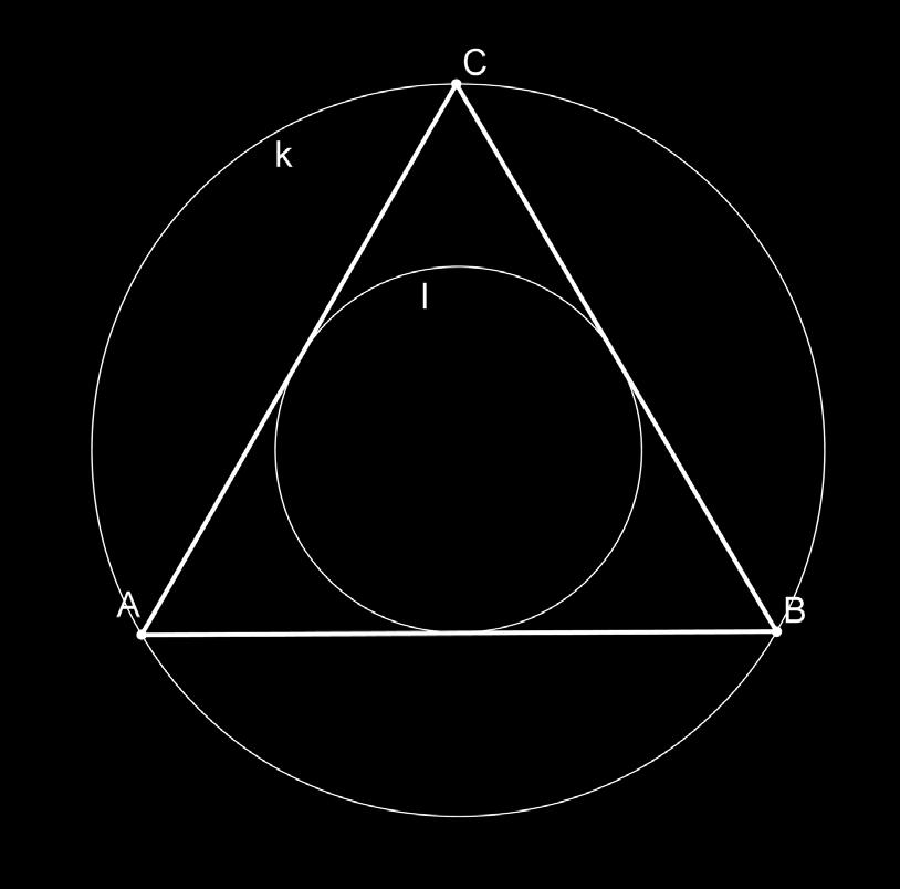 VÝCHOZÍ TEXT A OBRÁZEK K ÚLOZE 14 15 Je dán rovnostranný trojúhelník ABC, jemuž je vepsána kružnice l a opsána kružnice k. Obsah kruhu ohraničeného kružnicí l je 12π.