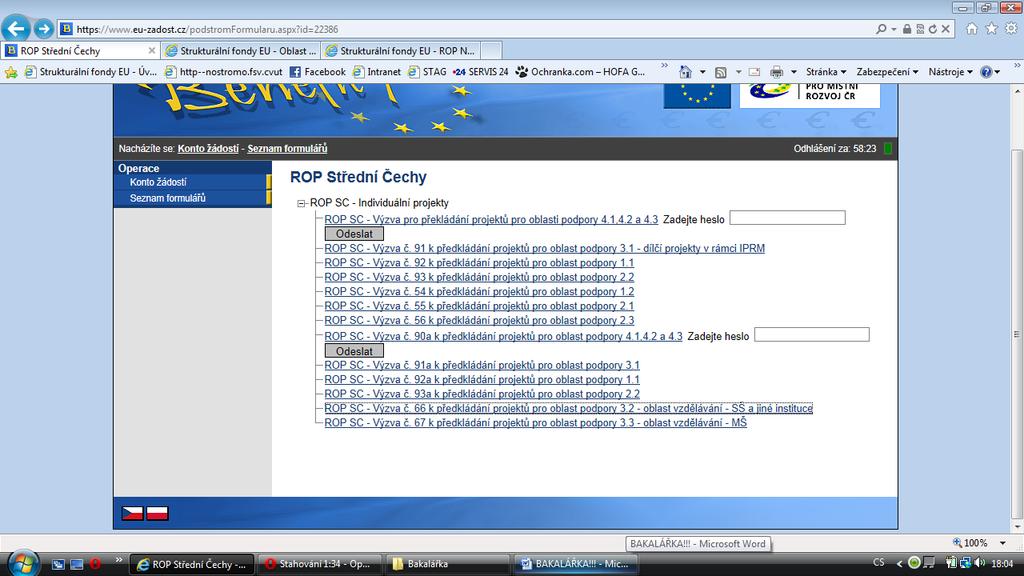 Ukázala se mi další nabídka, a to konkrétně pro ROP NUTS II Střední Čechy, kde po mě aplikace chtěla určit přesné zaměření mého projektu.