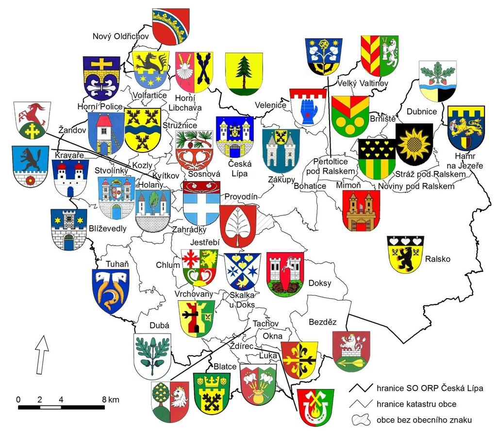 Příloha 1, mapa A Znaky obcí v ORP Česká Lípa (2014) Zdroj dat: Geodatabáze ArcČR 500, ARCDATA Praha s.r.o. 2003.