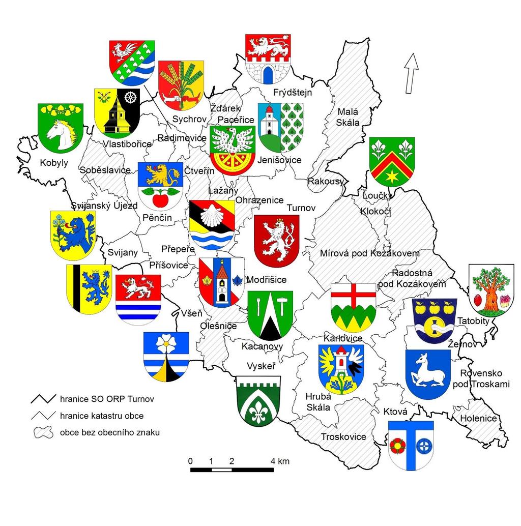 Příloha 1, mapa I Znaky obcí v ORP Turnov (2014) Zdroj dat: Geodatabáze ArcČR 500, ARCDATA Praha s.r.o. 2003.