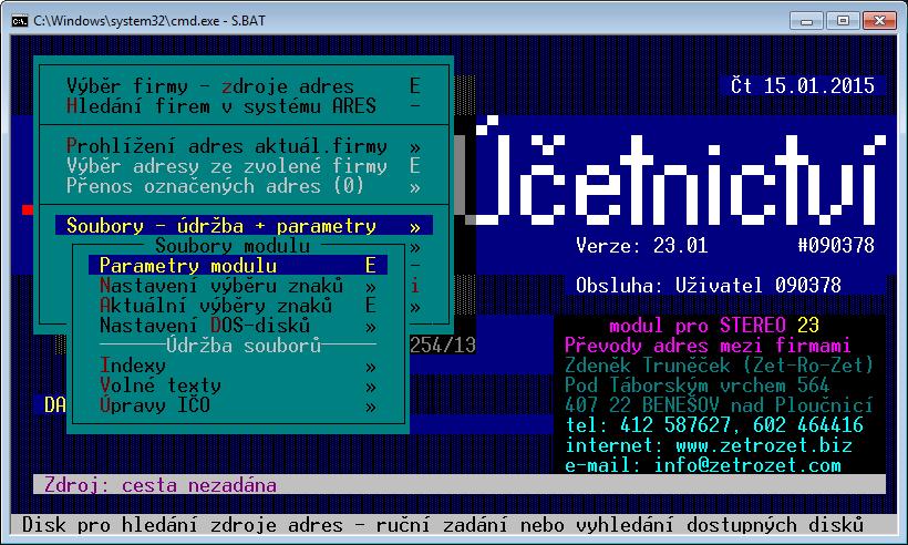 1 VÝBĚR FIRMY - ZDROJE ADRES Adresář firem, z něhož má být převzetí adresy provedeno, musí mít stejnou strukturu jako adresář v programech Účto 97 až 2013, Stereo 5.x 