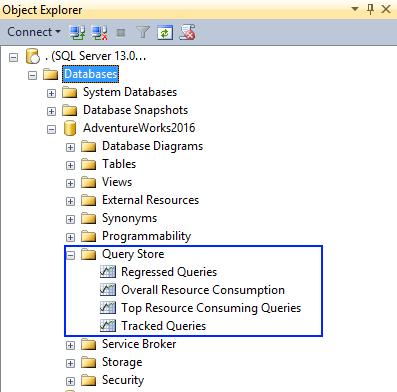 Vizualizace dat Query Store přidává do SQL Server Management Studia 2016 novou sekci Hlavní pohledy