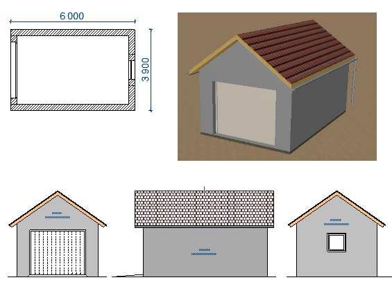 6.7 Garáž sedlová, půdorysné rozměry 6*3,9 m (oznámení stavby, bez PD) - kompletní projektová dokumentace na vyžádání - usazení objektu na pozemek bez dalšího poplatku - cena tvárnic suchého zdění na