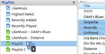 V položce Library (Knihovna) > Music (Hudba) dvakrát klikněte na modrou ikonu LikeMusic skladby. Nebo Tip Chcete-li přetáhnout více souborů současně, při klepnutí na výběr přidržte klávesu Ctrl.
