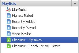 Seznam LikeMusic se uloží pod položkou Playlists (Seznamy skladeb).