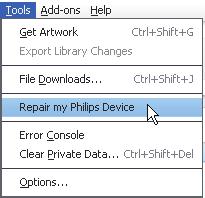 16 Oprava přehrávače pomocí softwaru Philips Songbird Tip Pokud přehrávač opravíte, oddíl CD-ROM a instalační software Philips Songbird budou z přehrávače odstraněny.