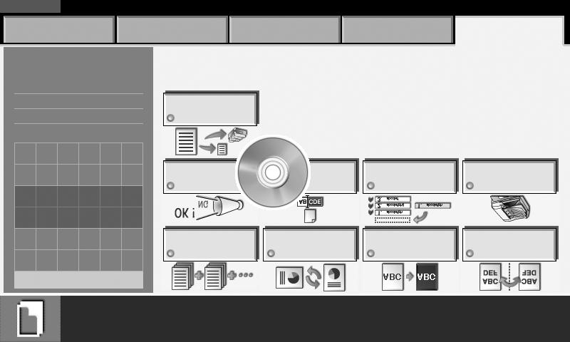 Základní obsluha Dotykový panel Zobrazení originálů a papíru Dotykový panel zobrazuje vybraný zdroj papíru a výstupní přihrádku. Připraveno ke kopírování.