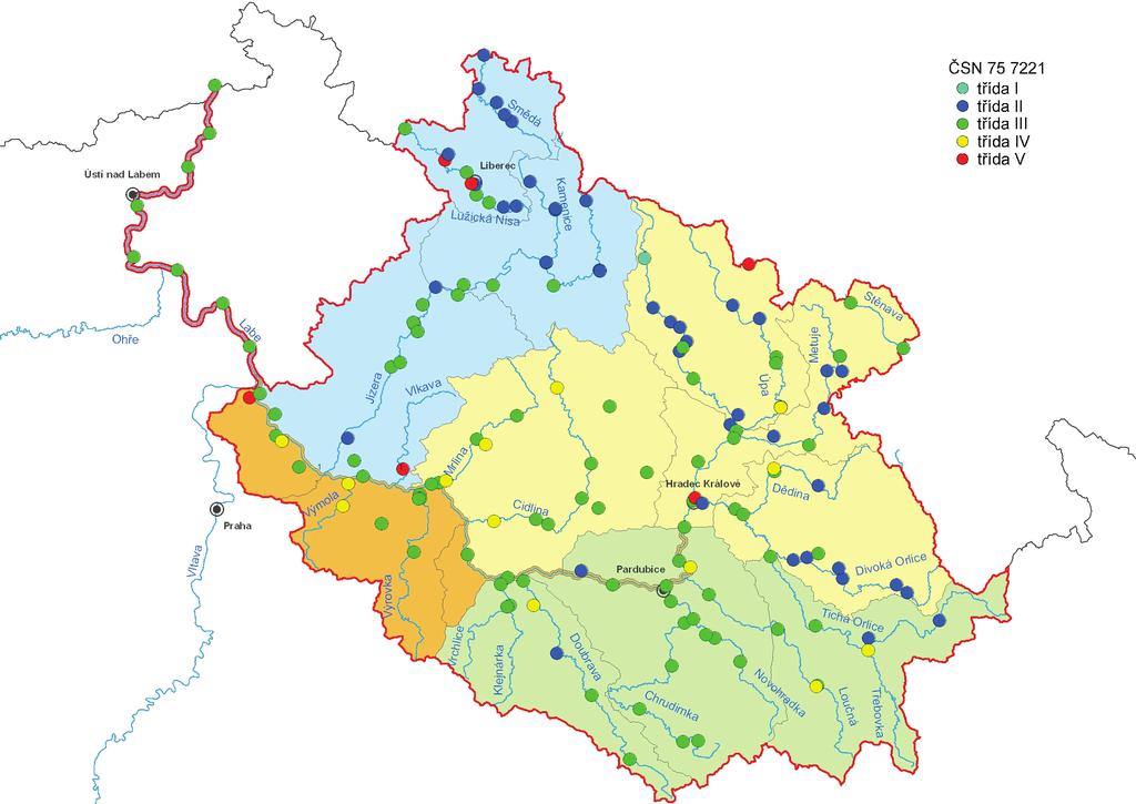 Obr. 15 Výsledná třída jakosti vody ve vodních