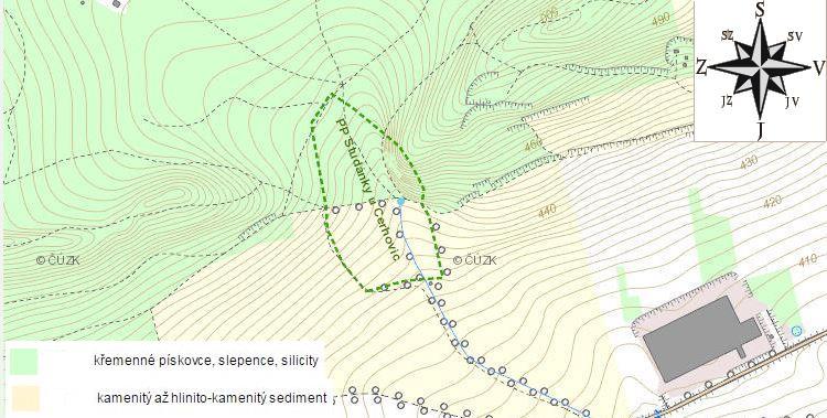 Obr. 2: Geologická mapa PP Studánek u Cerhovic 1:50 000 (vlastní zpracování dle www.geology.cz, 2015). 2.4.
