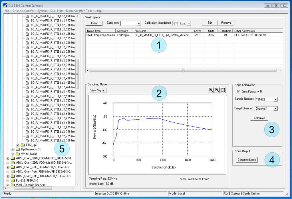 Obr. 3.4: Hlavní okno programu DLS-5800 Control Software Pokud je vygenerované rušení přivedeno na výstup daného kanálu, je k dispozici okno Channel Output viz obr. 3.5 (a), toto okno je možné pro každý kanál vyvolat z nabídky Channel Control.