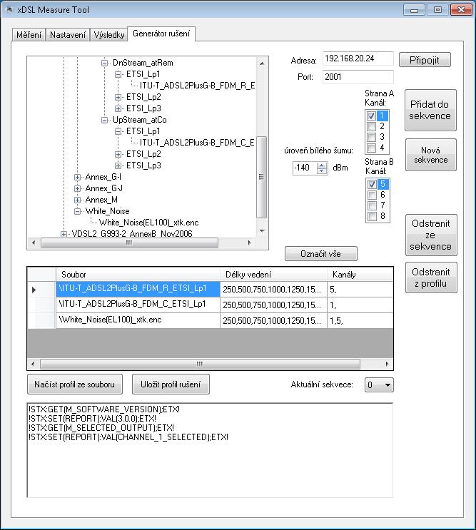 Obr. A.7: Karta Generátor rušení příklad sekvence A.2 Dokumentace A.2.1 Komunikace s generátorem Implementace funkcí pro komunikaci s generátorem DLS-5800.