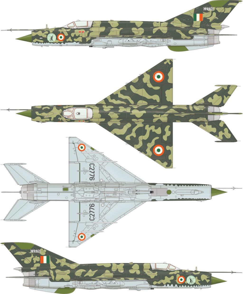 D MiG-21BIS, 7, No. 2 Squadron The Warriors, dampur B, early 90 s No.2 Squadron took an active part in combat on the Indo-Pakistani border at the end of 1971.