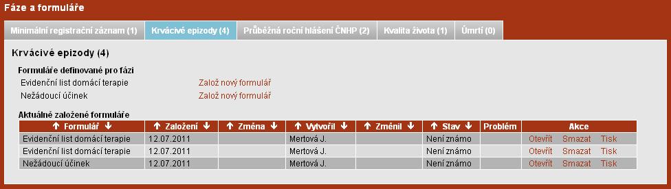 A B C D Obr. 6 Formulář Krvácivá epizoda Základem formuláře jsou bílá políčka, která je zapotřebí vždy vyplnit.