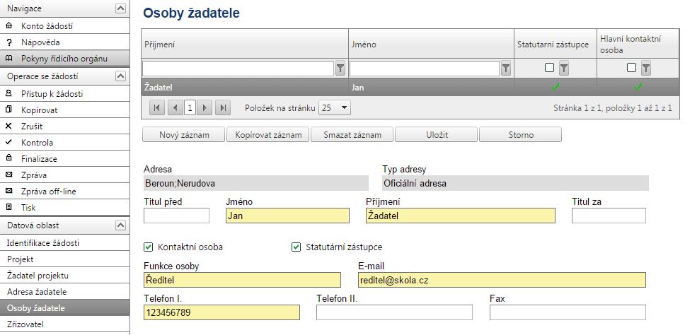 Dojde k vytvoření záznamu, kde již budou údaje doplněny.