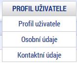 kontaktní údaje pro zasílání notifikací a dále jsou zde k dispozici údaje o subjektech, které si