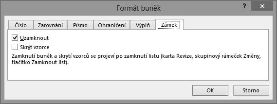 Ochrana sešitu mek zrušíme zaškrtnutí položky Uzamčeno (viz obrázek 2.42). Odemknuté buňky je vhodné podbarvit pro snazší orientaci na listu. Obrázek 2.