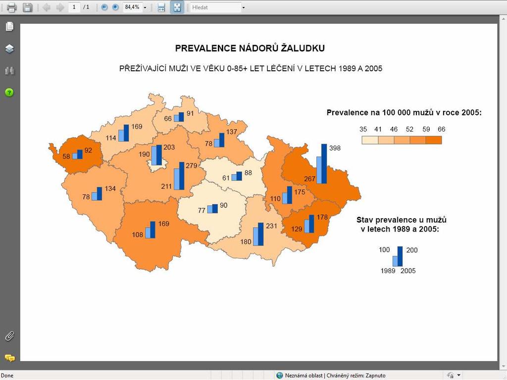 Obr.6: Ukázka statického mapového výstupu map prevalence zhoubných nádorů. 4.1.