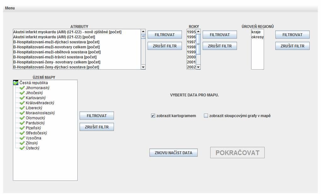 vzhled mapy, zobrazit hodnoty jednotlivých regionů, přecházet do nižších či vyšších administrativních jednotek a animovat vývoj vybraného časového úseku (obr.9).