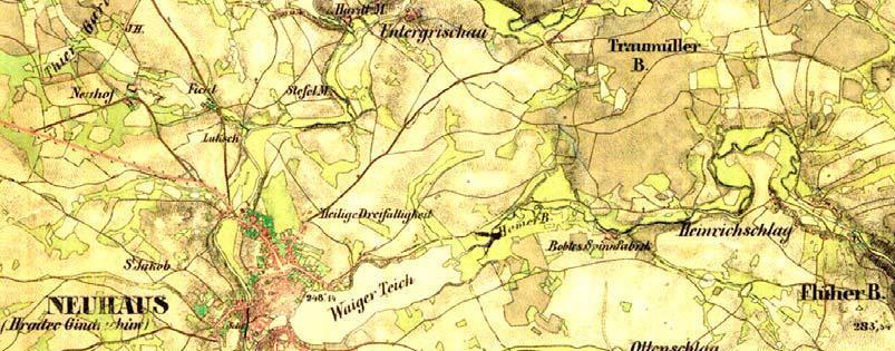 Obr. 35: Výřez z mapy II. vojenského mapování, zdroj [23]. 5.4 Vrstevnice Vrstevnice jsou uzavřené linie spojující na topografické ploše body o stejné, vhodně zaokrouhlené výšce.