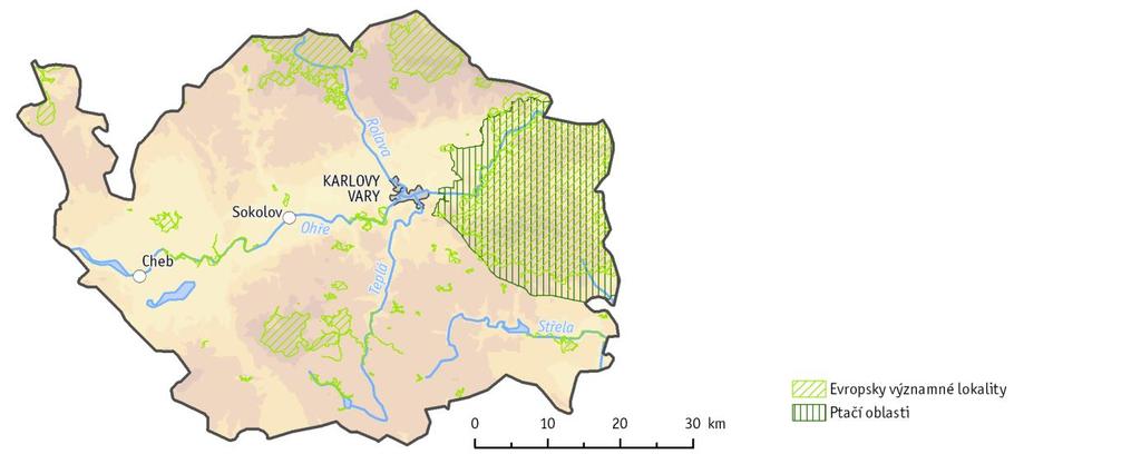 4.2 Natura 2000 V rámci soustavy Natura 2000 (Obr. 4.2.1) byly v Karlovarském kraji v roce 2015 evidovány 2 ptačí oblasti (Doupovské hory a Novodomské rašeliniště Kovářská), které zasahovaly na území