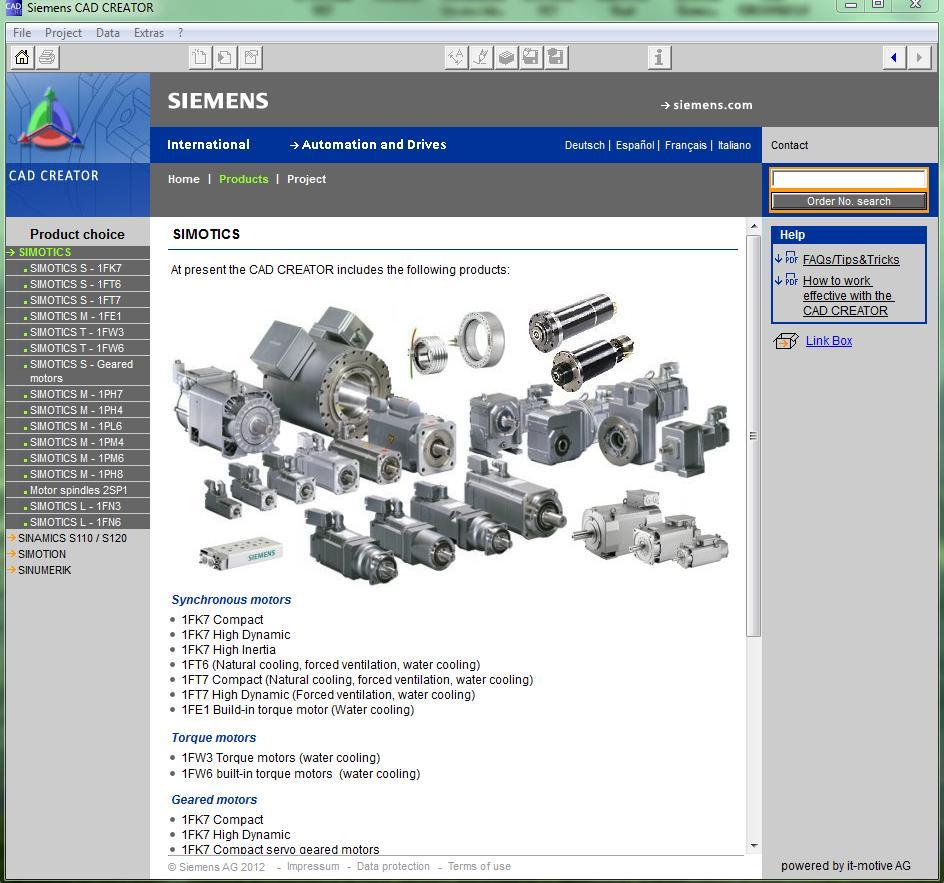 CAD Creator Konfigurace servomotor, asynchronních serv, lineárních a