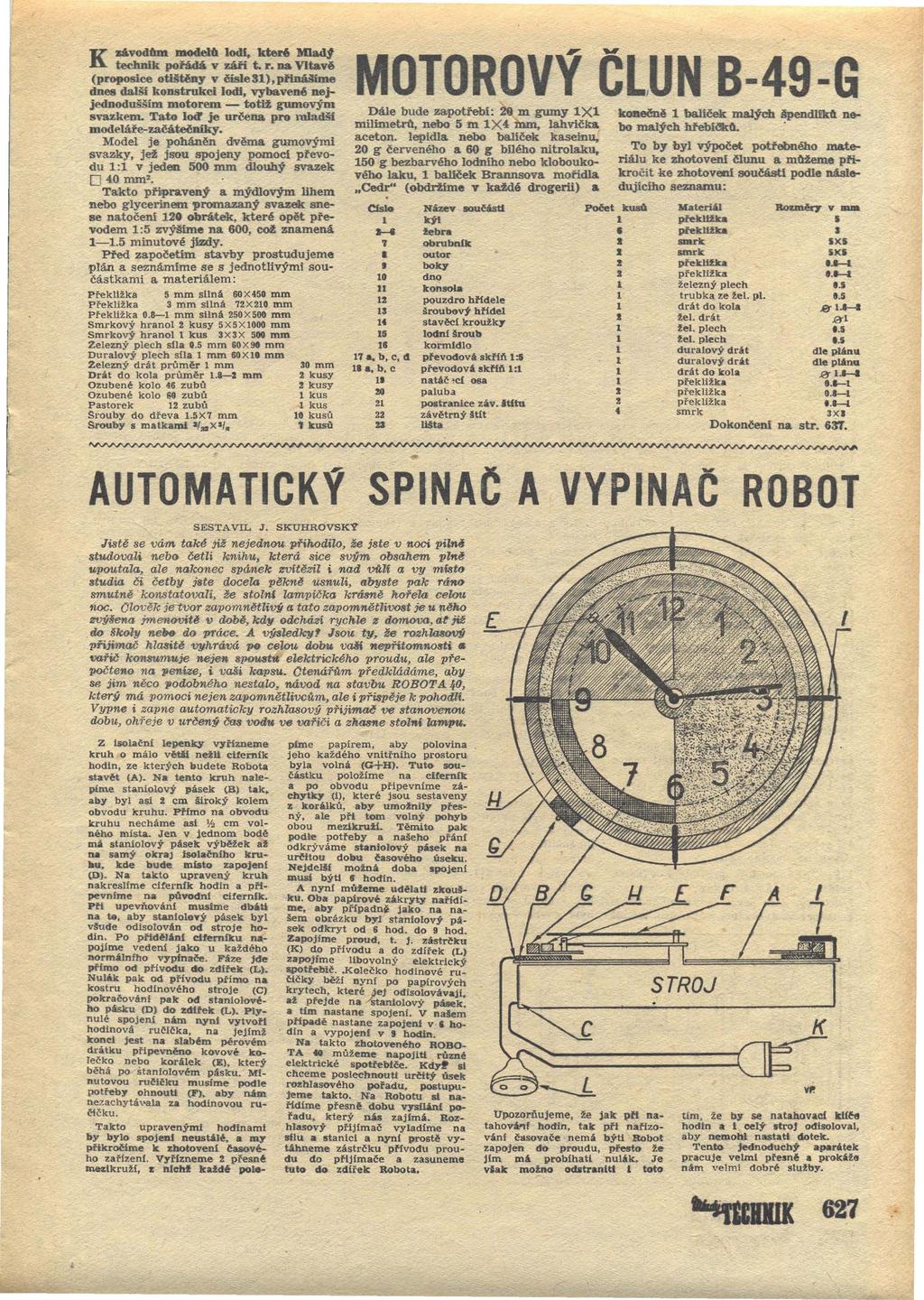 K savodflm modelfl lodi. ktu6 M1adf technik pofádá v zá.ii t. F. na Vltavě (proposice otištěny v číslesl),pfiilmíme dnes dalši konstrukci lodi, vybaveně nejjednodušším motorem - tom gumovým svazkem.