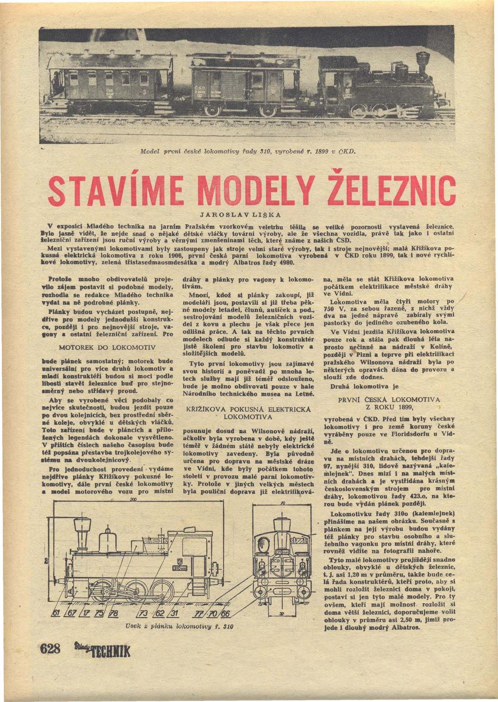 STAVIME Model prvn( české lokomotivy řady 310, vyrobené r. 1899 v OKD., v ODEL Y ZELEZNIC.JAROSLAV LISKA.