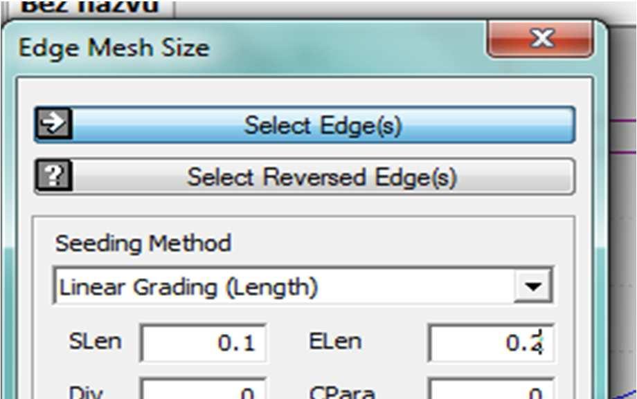 Určení uzlů sítě na hranách oblastí Linear grading