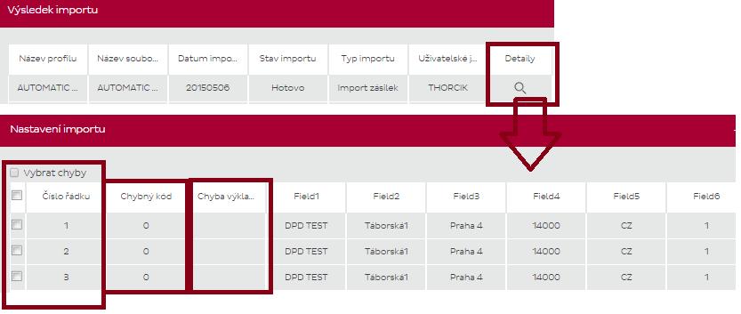 Přehled všech naimportovaných souborů za dané období. 1 řádek = 1 naimportovaný soubor.