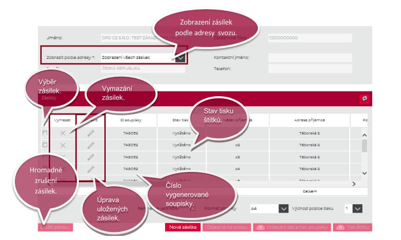 8.1 Seznam zásilek Záložka Vytvořit objednávku obsahuje všechny nevytištěné zásilky, které byly importované a je třeba pro ně vytisknout štítky.