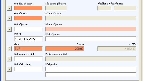 c) V poli Měna je vždy nutno uvést měnu protiúčtu (měnu účtu příjemce)!