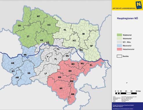 výsledky podle hlavních regionů 3 Výsledky podle hlavních regionů Rozdělení Dolní Rakousko je rozděleno do pěti hlavních regionů.