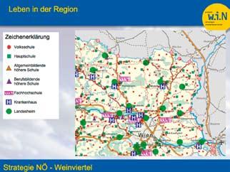 Příklad strategické mapy Hospodářská lokalita a dosažitelnost Weinviertel má na základě dobrého infrastrukturního zpřístupnění a dobré dosažitelnosti potenciál pro dalekosáhlý hospodářský vývoj.