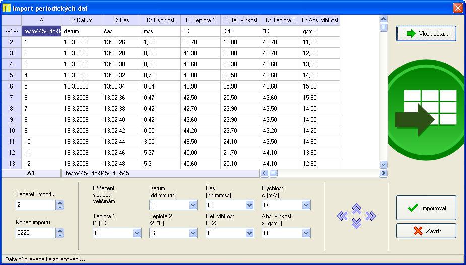 .. nebo kdykoliv před tím otevřeme aplikaci Testo Comfort- Software s příslušnými naměřenými daty a tyto data nakopírujeme do schránky, jak je ukázáno na obr. 6.4.