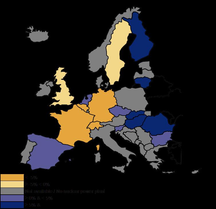 < -10% -10% & < 0% 0% & < 10% 10% & < 20% 20% Obr 1.2.1. Změny v instalovaném výkonu zdrojů spalující fosilní paliva mezi roky 2016 a 2025, zdroj SO&AF 2015. 1.2.2. Vývoj jaderných kapacit Jaderné kapacity EU budou udržovány na úrovni okolo 120 GW do roku 2020.