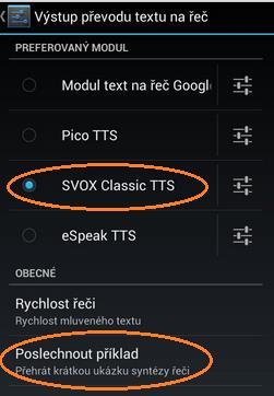 5. Zvolte možnost Poslechnout příklad a pokud uslyšíte příklad syntézy v češtině, je syntetizátor