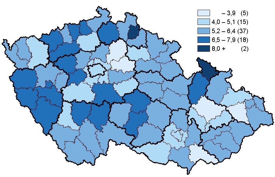 11. Počet samovolných potratů na 1 000 žen ve fertilním věku v okresech ČR No.